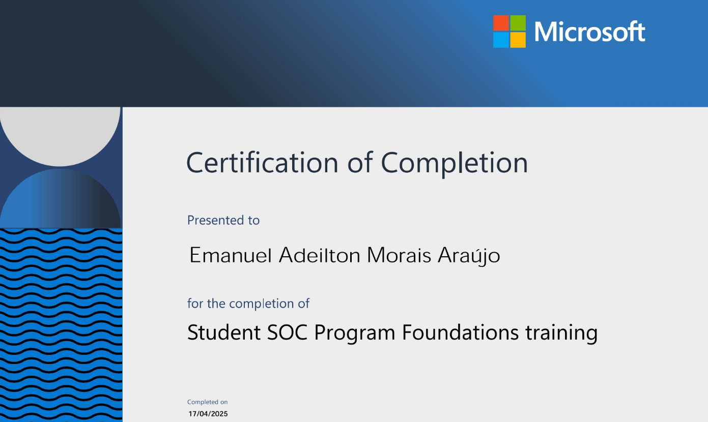 Certificado Student SOC Program Foundations training